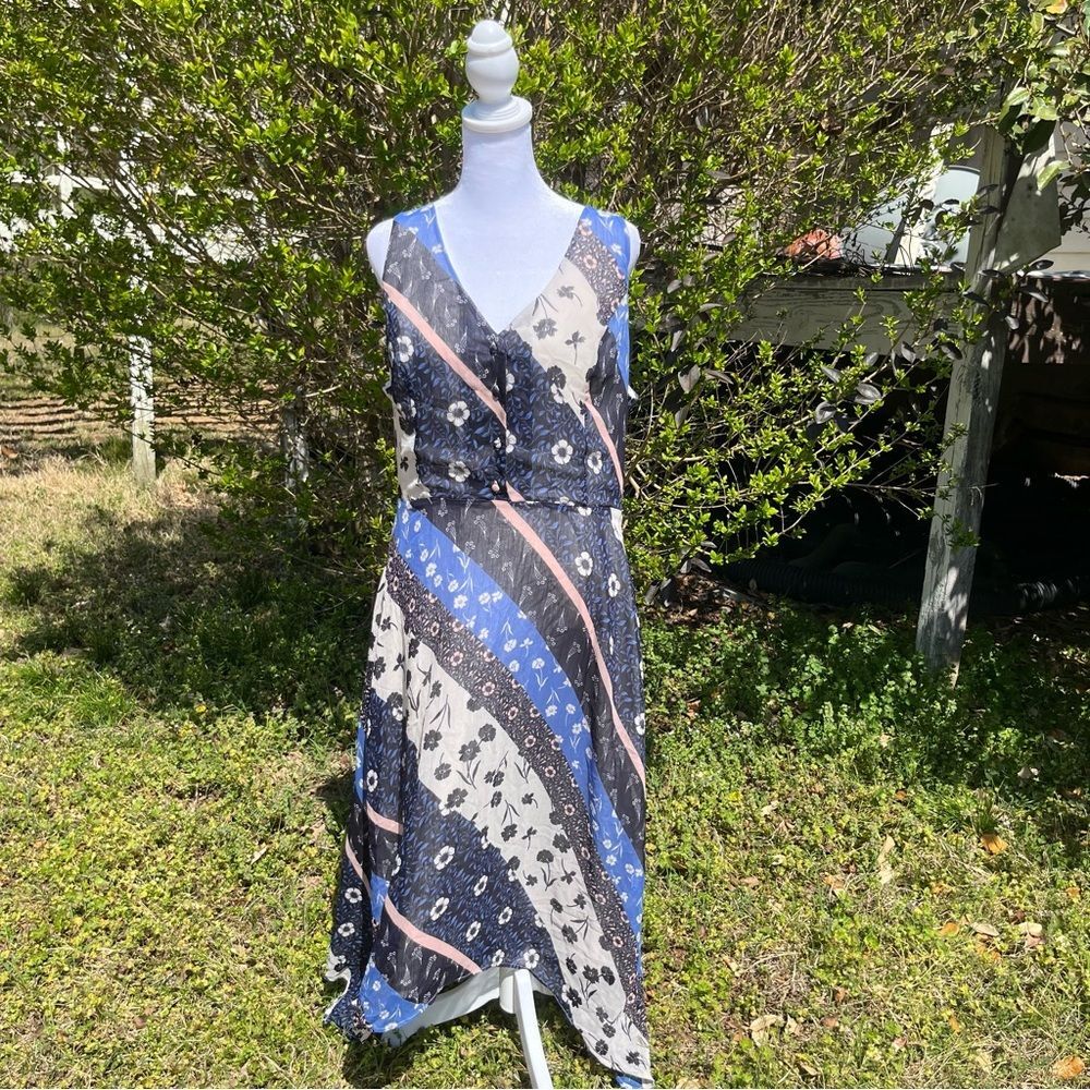Paris Sunday Sleeveless Floral Stripes Patterned Lightweight Flowy Dress Size XL